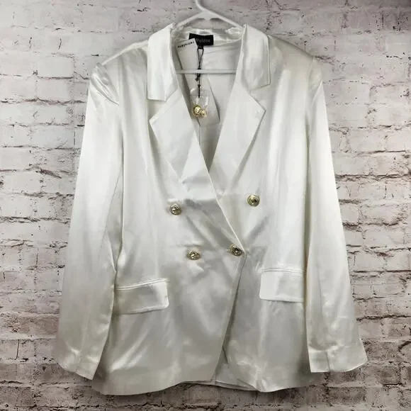 Retrofete Saige Double Breasted Blazer in Ivory Size XL NWT Satin Gold Button - Picture 3 of 14